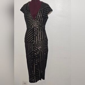 Rubber Ducky Elegant Black Sequin Cocktail Dress